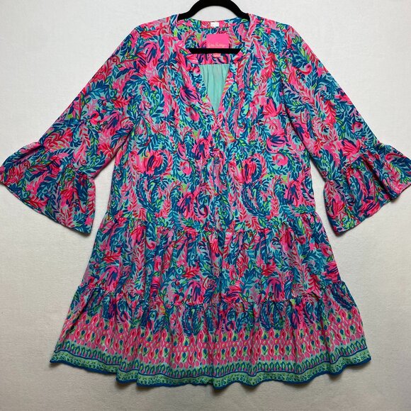 Lilly Pulitzer Dress Womens 10 Multicolor Mini Surf Blue Flim Flam Gabriel - Picture 2 of 11